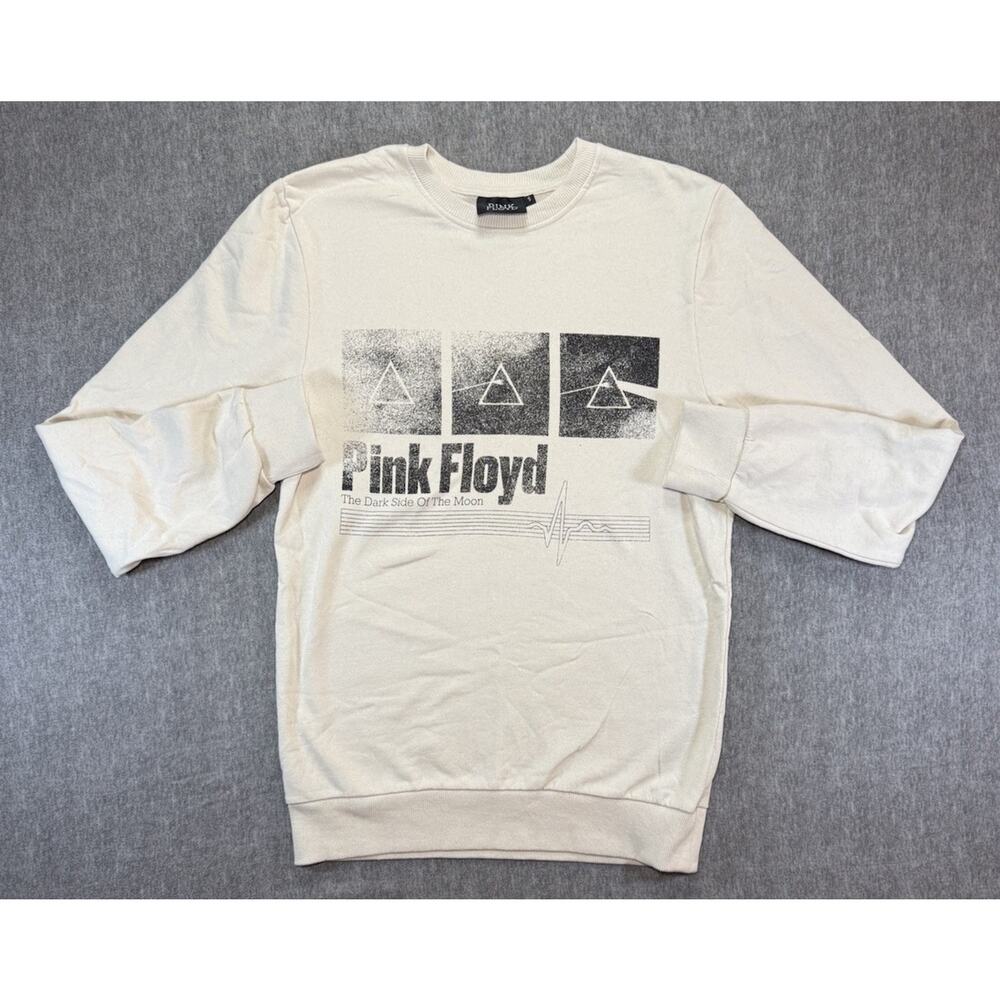 Pink Floyd Men’s Crewneck Sweatshirt-Small/Off White+Black Writing/Pullover